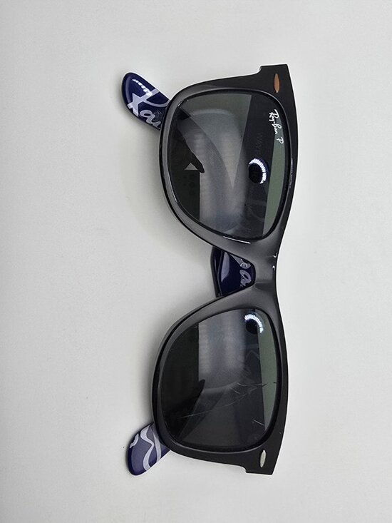 Ray-Ban RB2140 1112/58 Wayfarer Black on Blue Text Polarized G-15 Sunglasses - Picture 12 of 16